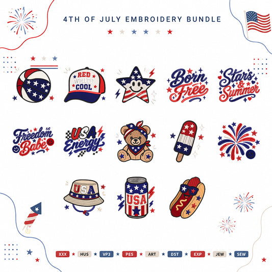 Cute 4th Of July Embroidery Bundle Patriotic Summer USA - BSG0000015