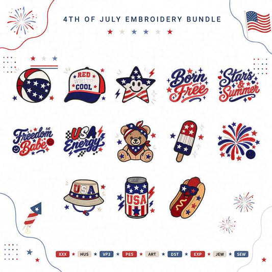 Cute 4th Of July Embroidery Bundle Patriotic Summer USA - BSG0000015