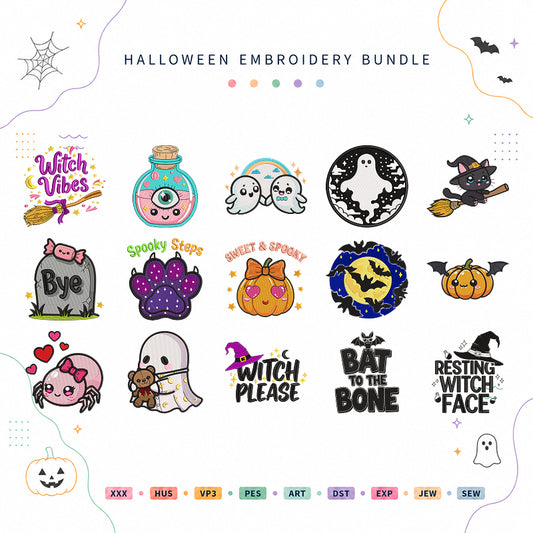 Cute Halloween Embroidery Bundle Ghost Witch Pumpkin - BSG0000016