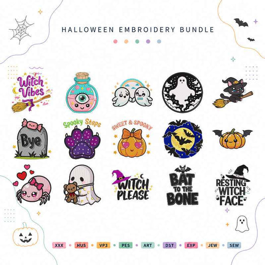 Cute Halloween Embroidery Bundle Ghost Witch Pumpkin - BSG0000016