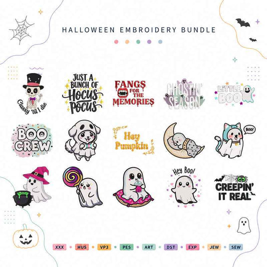 Cute Ghost Halloween Embroidery Bundle Boo Crew Kawaii Ghost - BSG0000017