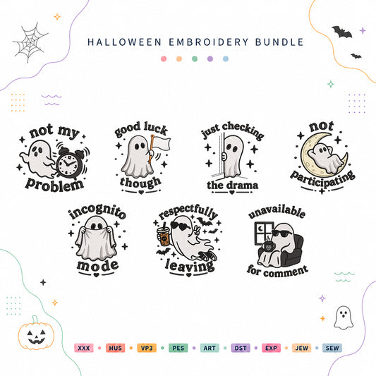 Professionally Unbothered Ghost Halloween Embroidery Bundle Funny Ghost Files - BSG0000022
