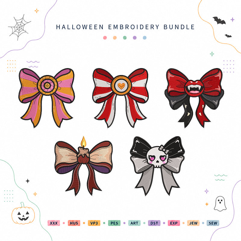 Cute Gothic Halloween Bow Embroidery Bundle Vampire Skull Bow Files - BSG0000025