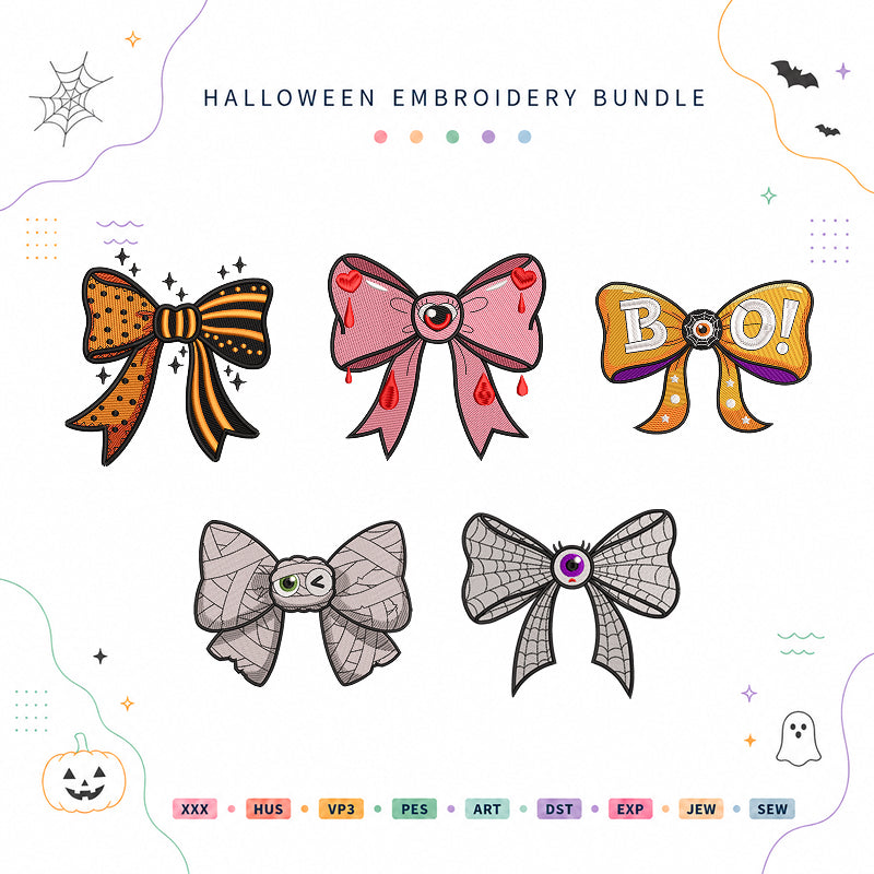 Spooky Halloween Bow Embroidery Bundle Cute Pumpkin Boo Bow Files - BSG0000027