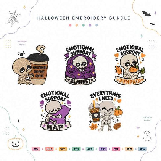 Emotional Support Skeletons Halloween Embroidery Bundle Cozy Fall Files - BSG0000031