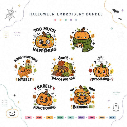 Overstimulated Pumpkin Patch Halloween Embroidery Bundle Funny Pumpkin Files - BSG0000033