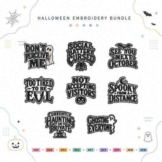 Haunted Introvert Club Halloween Embroidery Bundle Funny Spooky Quote Files - BSG0000032