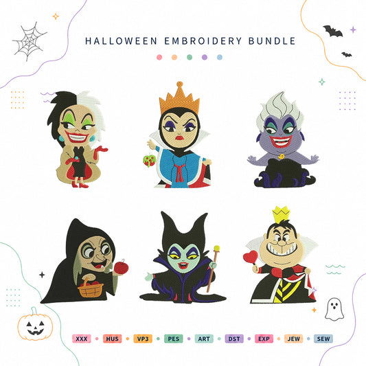 Villain Characters embroidery bundle halloween designs