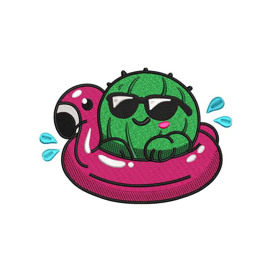 Cute Cactus Flamingo Float Embroidery Design Summer Pool Vacation Kawaii - SG01052603