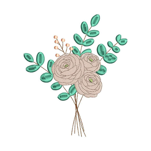 Boho Eucalyptus and Rose Bouquet Embroidery Design - SG010606