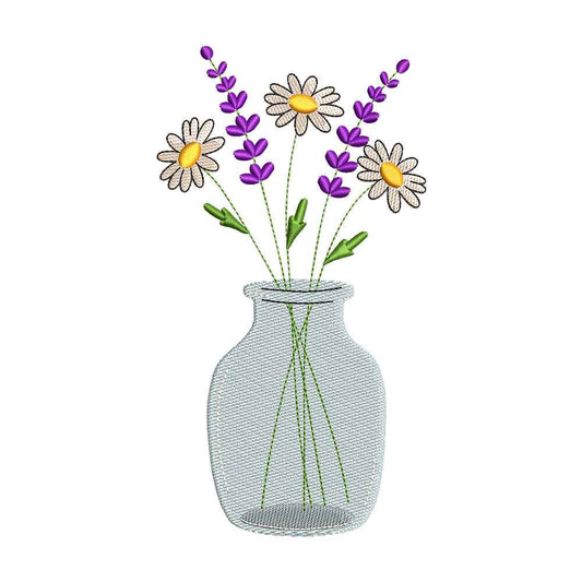 Daisies and Lavender in a Vase Embroidery Design - SG010608