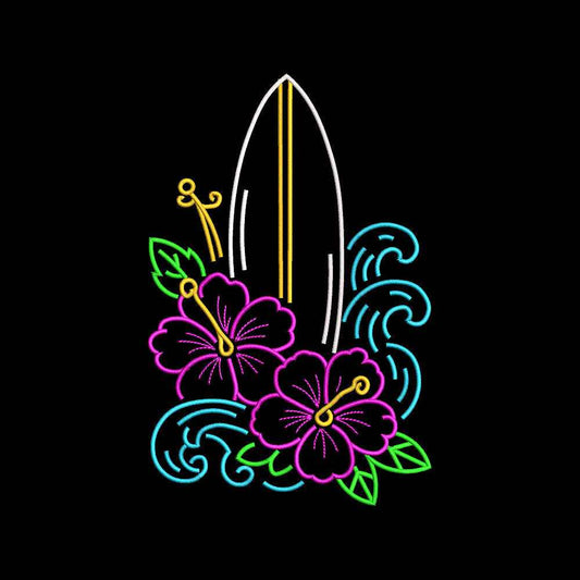 Tropical Surfboard Hibiscus Embroidery Design Summer Beach Floral - SG01062621