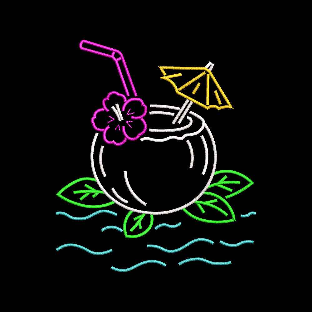 Tropical Coconut Drink Embroidery Design Summer Beach Cocktail - SG01062622