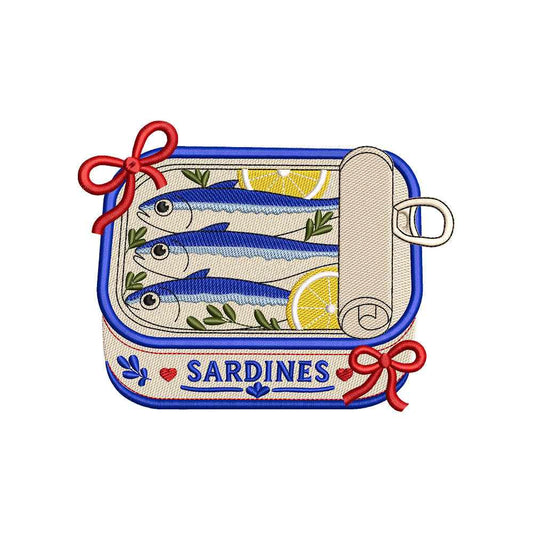 Sardines Tin Embroidery Design Coastal Seafood Vintage Canned Fish Summer Motif - SG01062633