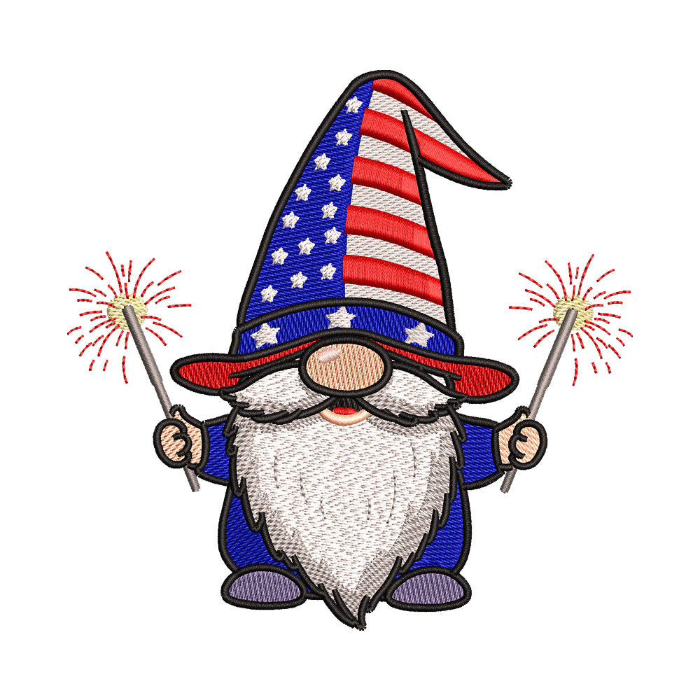 Patriotic 4th of July Gnome Embroidery Design - SG020501