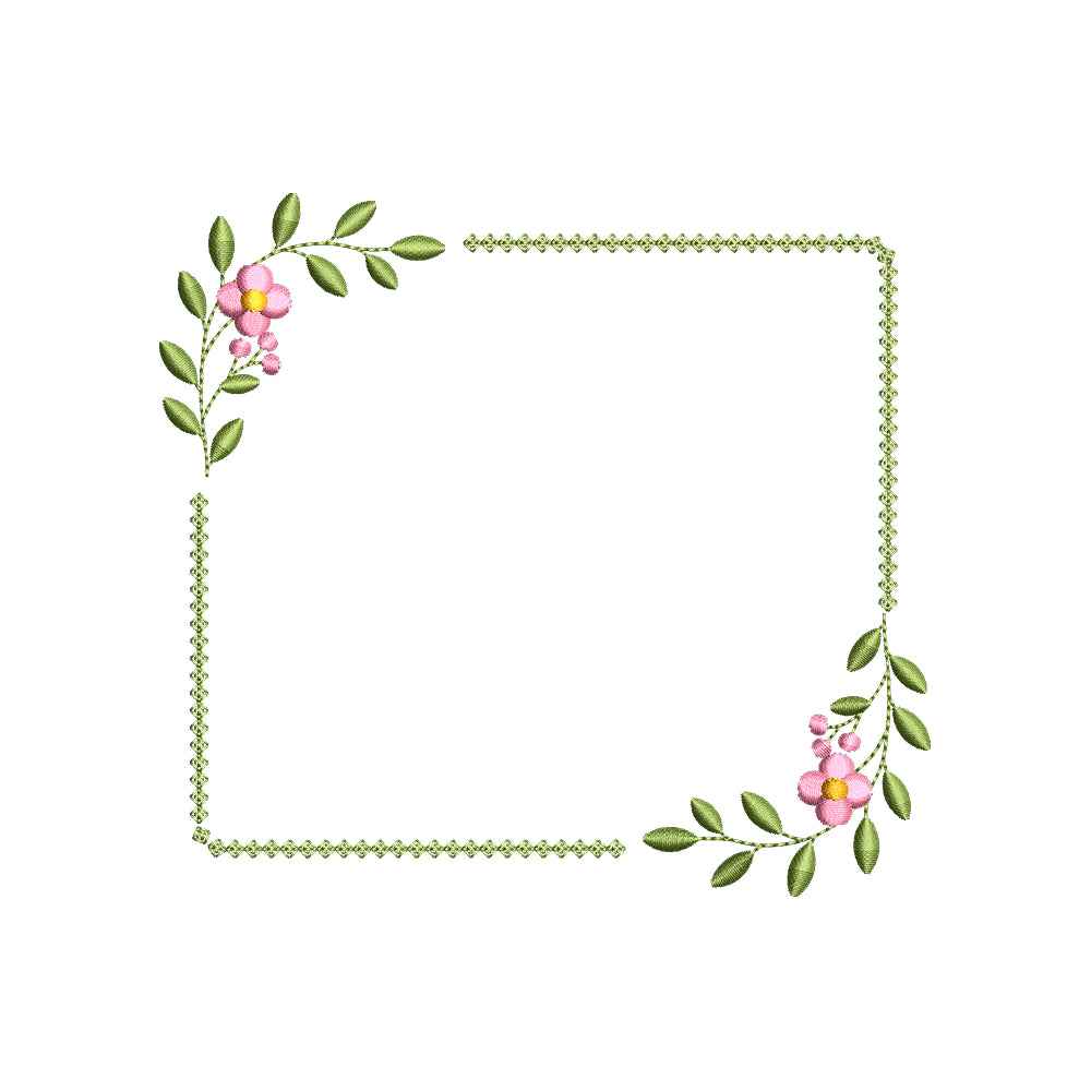 Floral Square Frame Embroidery Design Flower Border - SG02052608