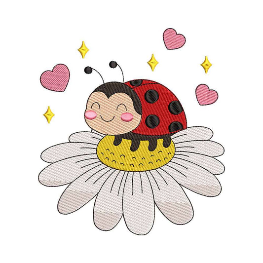 Kawaii Ladybug on a Daisy Embroidery Design - SG020602