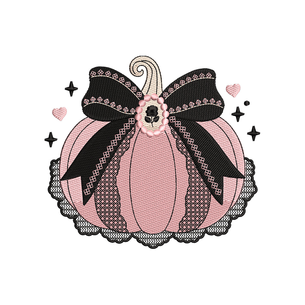 Pink Pumpkin With Bow Embroidery Design Cute Halloween Pumpkin Machine - SG02062607