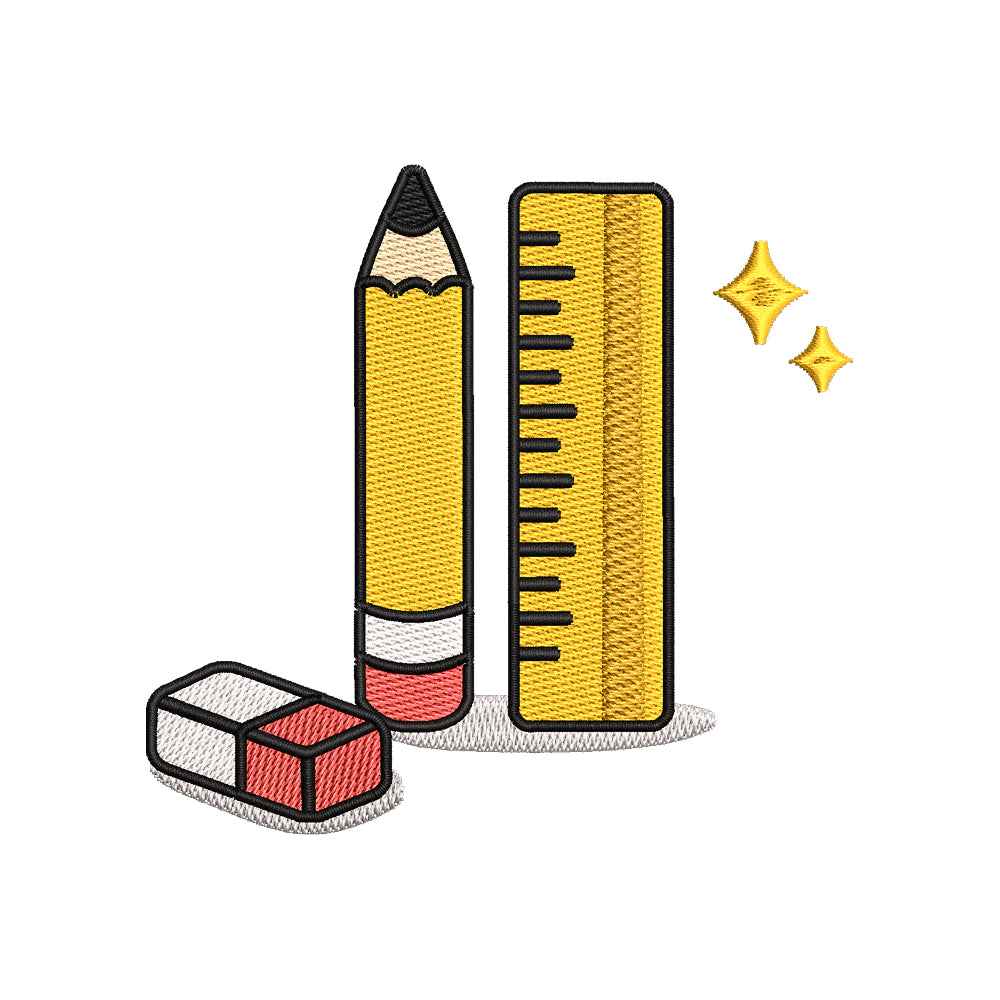 School Tools Embroidery Design | Pencil Ruler Eraser Back To School Pattern - SG02072603