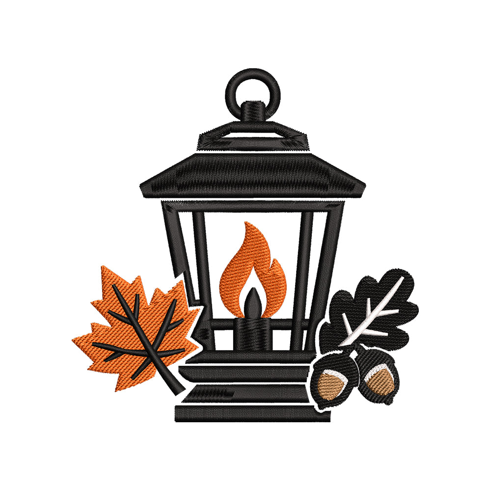 Autumn Lantern Embroidery Design | Fall Acorns Leaves Seasonal Pattern - SG02072611