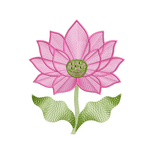 Pink Lotus Embroidery Design - Boho Zen Floral Motif SG31072613