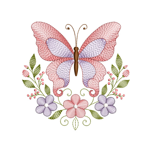Ripple Butterfly Embroidery Design - BoHo Textured Insect Motif SG02092604