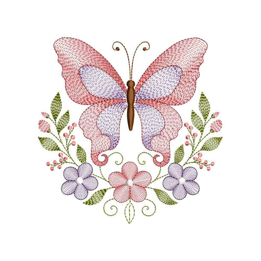 Ripple Butterfly Embroidery Design - BoHo Textured Insect Motif SG02092604