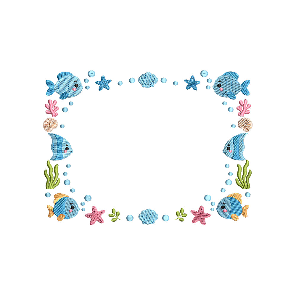 Ocean Fish Frame Embroidery Design Summer Underwater Border - SG03052610