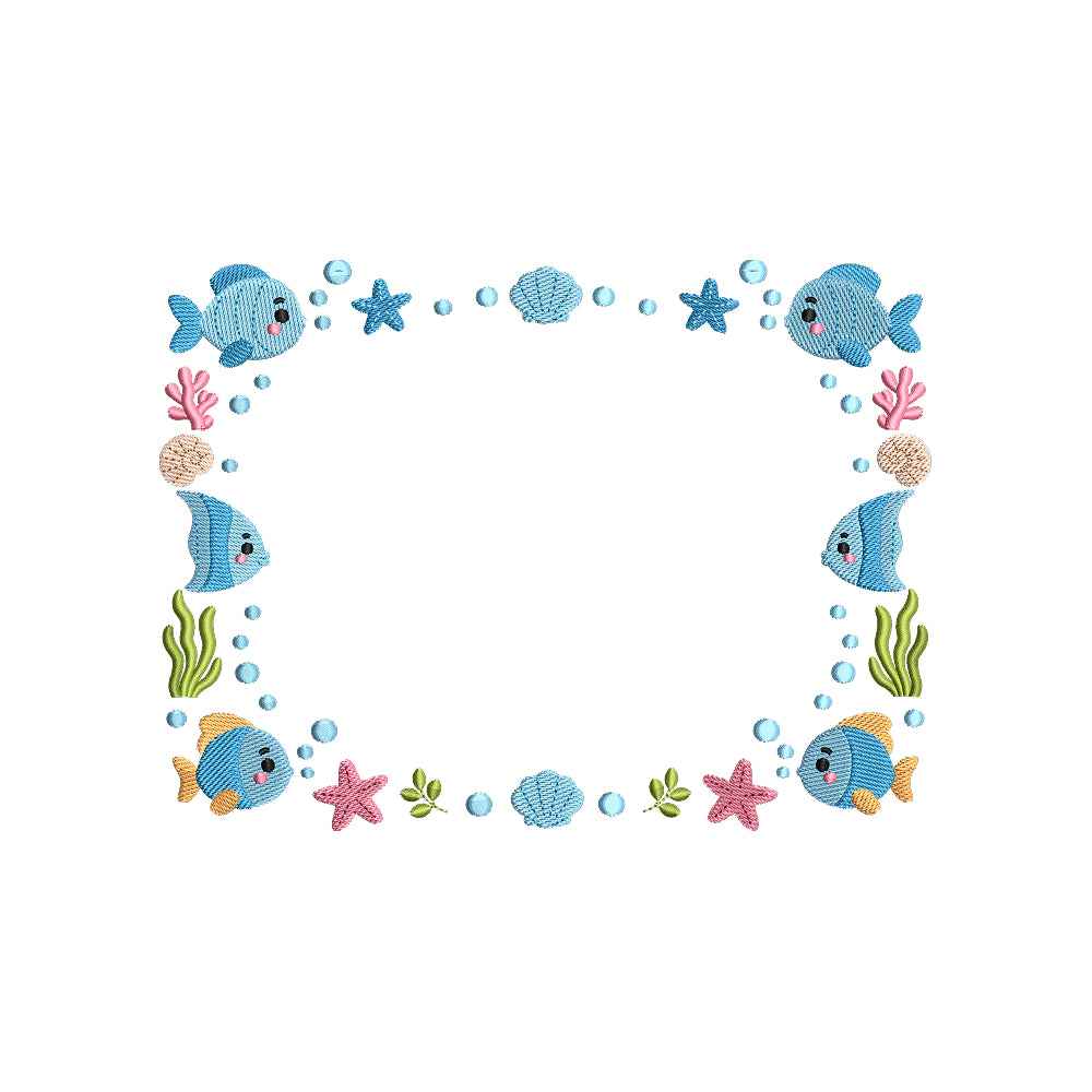 Ocean Fish Frame Embroidery Design Summer Underwater Border - SG03052610