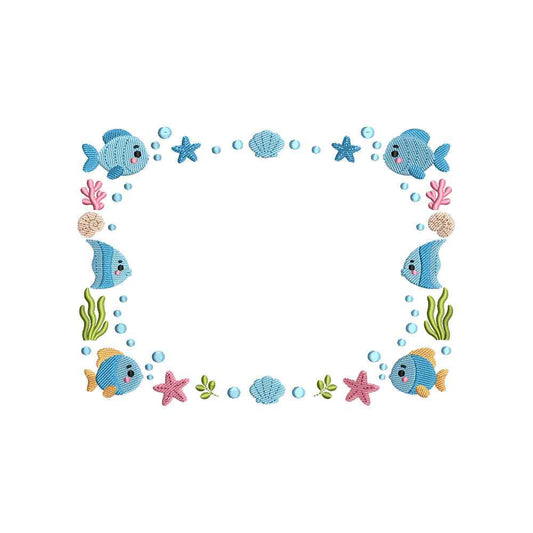 Ocean Fish Frame Embroidery Design Summer Underwater Border - SG03052610