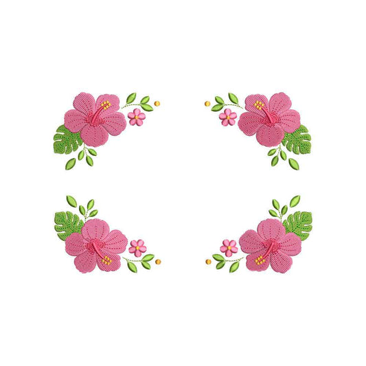 Tropical Hibiscus Frame Embroidery Design Summer Floral Border - SG03052611