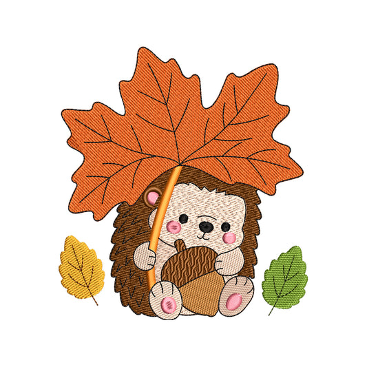 Fall Hedgehog Embroidery Design - Autumn Leaf Animal Motif SG03092602