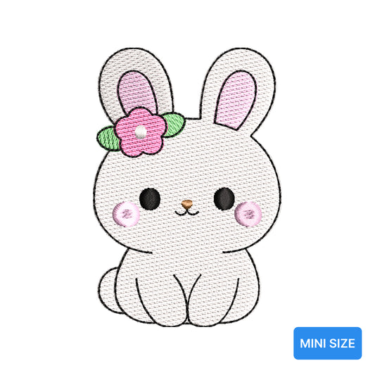 Cute Bunny with Flower Mini Embroidery Design Tiny Rabbit Kawaii - SG04042604
