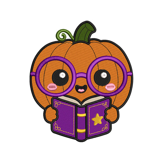 Cute Pumpkin Reader Halloween Embroidery Design | Kawaii Spooky Book Pattern - SG04072601
