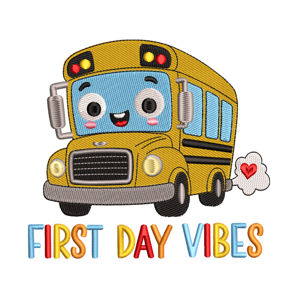 'First Day Vibes' School Bus Embroidery Design - SG050603