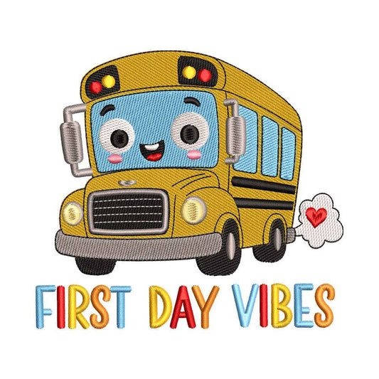 'First Day Vibes' School Bus Embroidery Design - SG050603