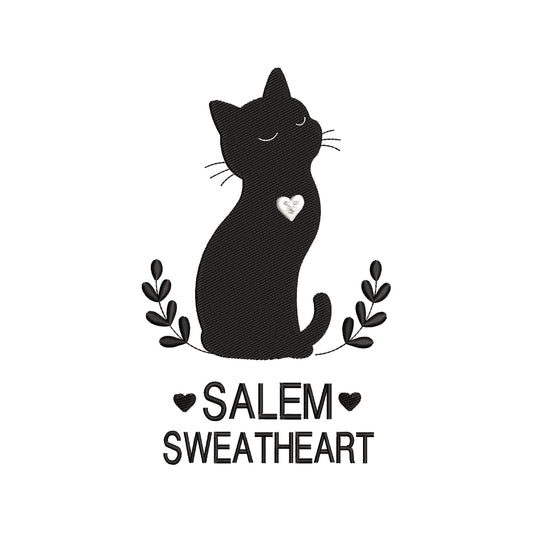 Salem Sweatheart Black Cat Embroidery Design - Witchy Cute Motif SG31072617