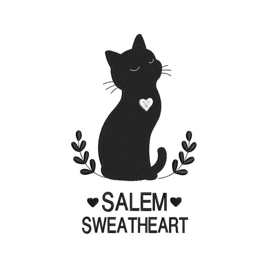 Salem Sweatheart Black Cat Embroidery Design - Witchy Cute Motif SG31072617