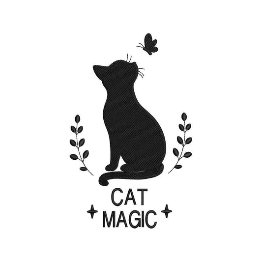 Cat And Butterfly Embroidery Design - Cat Magic Silhouette Motif SG31072618