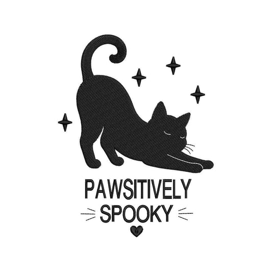 Pawsitively Spooky Cat Embroidery Design - Stretching Halloween Silhouette SG31072619