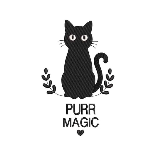 Purr Magic Black Cat Embroidery Design - Big Eyes Witchy Silhouette SG31072620
