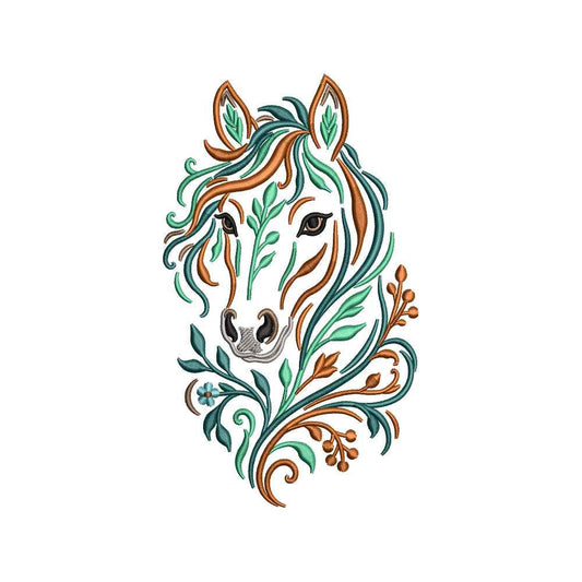 Filigree Floral Horse Embroidery Design - Boho Botanical Equine Motif SG31072624