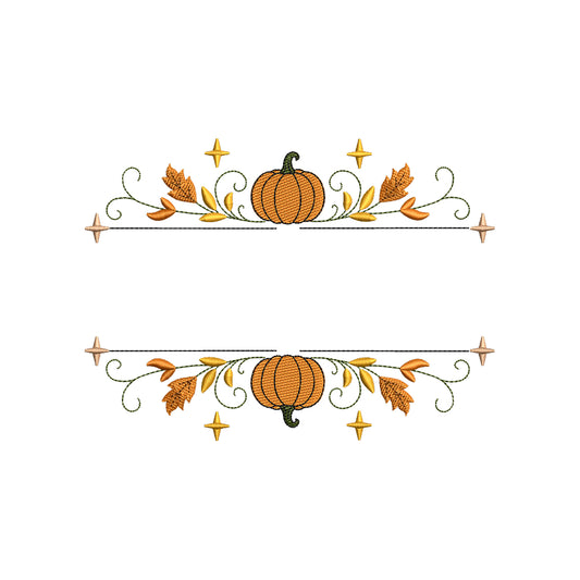 Halloween Pumpkin Split Monogram Frame Machine Embroidery Design File - SG05092601
