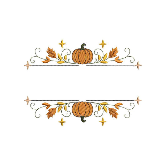 Halloween Pumpkin Split Monogram Frame Machine Embroidery Design File - SG05092601