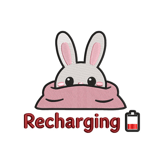 Cute Recharging Bunny Animal Quote Embroidery Design - SG06042605