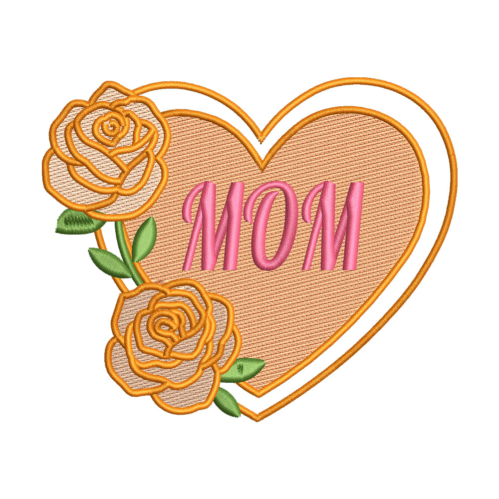 'MOM' with Roses Heart Embroidery Design - SG060503