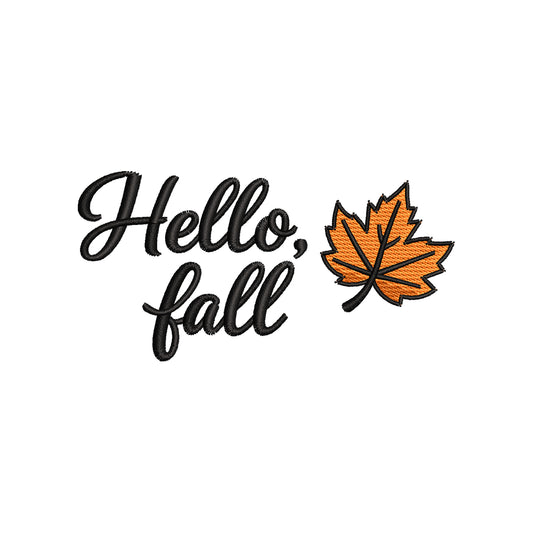 Hello Fall Autumn Embroidery Design | Maple Leaf Autumn Quote Machine Embroidery Pattern - SG06072603