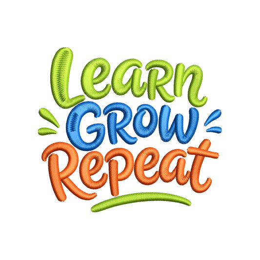Learn Grow Repeat Embroidery Design - Educational Kids Slogan SG31072628