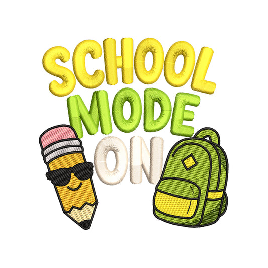 School Mode On Cool Pencil Embroidery Design - Funny Back To School Motif SG31072629