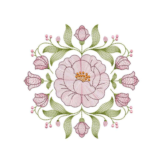 Floral Peony Mandala Circular Wreath Ripple Machine Embroidery Design File - SG07092601